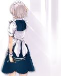  blood braid from_behind hand_in_hair izayoi_sakuya knife looking_away maid maid_headdress nail_polish short_hair silver_hair subachi touhou twin_braids wrist_cuffs 