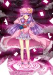  bookshelf crescent duji_amo hair_ribbon hat highres library long_hair magic_circle patchouli_knowledge purple_eyes purple_hair ribbon solo touhou violet_eyes voile wince 