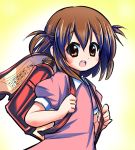  1girl backpack bag brown_eyes brown_hair child hirasawa_yui k-on! schoolbag short_hair solo tamaran twintails young 