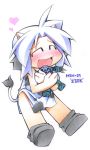   animal_ears blush chibi cow_ears cow_girl cow_print cow_tail closed_eyes gundam happy heart horns hug mobile_suit_gundam open_mouth short_hair smile solo tail traditional_media ushi white_hair z&#039;gok  