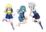  3boys afuro_terumi aphrodi blue_hair crossdressing hair_over_one_eye inazuma_eleven kazemaru_ichirouta looking_up red_eyes skirt suzuno_fuusuke trap white_hair 