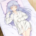  bed blue_hair blush closed_eyes kanna_asuke long_hair long_sleeves lying on_back pillow shirt sleeping solo tachibana_kanade white_shirt 