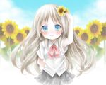  blue_eyes flower highres little_busters! little_busters!! long_hair noumi_kudryavka school_uniform silver_hair sunflower yamori_(stom) 