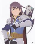  absurdres armor black_eyes black_hair dog highres male official_art puppy repede scan sword tales_of_(series) tales_of_vesperia tales_of_vesperia:_the_first_strike weapon white_background wink yuri_lowell 