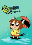  animal_ears bkub boots brown_hair cat_ears cat_tail chen chibi earrings hat jewelry multiple_tails puddle puddles rain raincoat short_hair solo tail touhou umbrella 