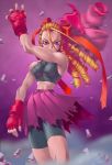  armpit blonde_hair braid capcom drill_hair fingerless_gloves gloves hair_ribbon jacket kanzuki_karin masahiko_nakahira muscles ribbon skirt street_fighter street_fighter_zero_iii throwing torn_clothes 