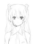  bad_id breasts hatsune_miku headset highres lineart long_hair monochrome necktie sakura_sora smile vocaloid 
