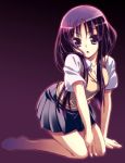  1girl akiyama_mio barefoot hoshizaki_hikaru k-on! kneeling long_hair school_uniform skirt solo 