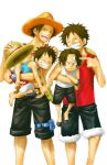  brothers carrying hat monkey_d_luffy one_piece portgas_d_ace siblings smile time_paradox young 