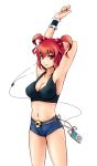  alternate_costume armpits breasts cleavage contemporary crop_top digital_media_player hair_bobbles hair_ornament ipod kin&#039;iro_sakana-kan kin'iro_sakana-kan midriff navel onozuka_komachi product_placement red_eyes red_hair redhead short_hair short_shorts shorts solo touhou twintails 