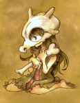  1girl barefoot bone brown_hair caveman cubone personification pokemon shinoasa skull tears 