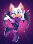  1girl animal_ears artist_name bat_ears bat_wings boots full_body furry furry_female gloves green_eyes highres looking_at_viewer lou_lubally rouge_the_bat solo sonic_(series) sonic_prime tongue tongue_out white_gloves wings 