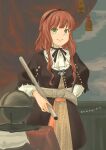  1girl absurdres alternate_costume blush braid breasts dated de_ruyter_(kancolle) dress green_eyes hairband highres kantai_collection long_hair name_connection pot-de redhead smile solo 