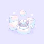  ^_^ animal_focus blue_background blush cinccino closed_eyes closed_mouth commentary facing_viewer food food_focus happy kinakomochi_(monsteromochi) light_blush marshmallow neck_fur no_humans pokemon pokemon_(creature) simple_background smile solo white_hair 