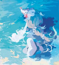  absurdres beads closed_eyes day eyelashes highres nashiro_o77o no_humans outdoors pokemon pokemon_(creature) primarina solo twitter_username water watermark 