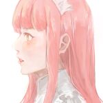  1girl blush eyelashes fate/grand_order fate_(series) from_side hairband lips long_hair medb_(fate) nada_pokke parted_lips pink_hair profile simple_background solo upper_body white_background white_hairband yellow_eyes 