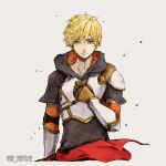  1031459 1boy armor belt blonde_hair hood hooded_jacket jacket jaune_arc red_belt rwby serious shoulder_armor 