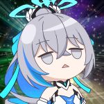  1girl :&lt; breasts bronya_zaychik bronya_zaychik_(herrscher_of_truth) chinese_commentary colored_inner_hair crossed_bangs drill_hair grey_eyes grey_hair halo honkai_(series) honkai_impact_3rd looking_up luyue meme multicolored_hair open_mouth small_breasts solo streaked_hair 