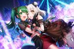 blush d4dj dress elsie_(d4dj) green_eyes green_hair long_hair shimizu_esora smile twintails wink