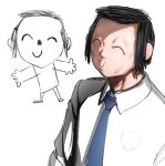  1boy ^_^ arona&#039;s_sensei_doodle_(blue_archive) black_hair blue_archive blue_necktie closed_eyes lowres male_focus necktie realistic sensei_(blue_archive) shirt smile ulrich_(tagaragakuin) white_background white_shirt 