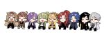  4boys 5girls ascot binah_(project_moon) black_coat black_hair black_pants blonde_hair blue_ascot blue_hair brown_coat brown_hair chesed_(project_moon) chibi closed_eyes coat gebura_(project_moon) green_hair grey_hair hod_(project_moon) hokma_(project_moon) library_of_ruina long_hair long_sleeves malkuth_(project_moon) mu46016419 multiple_boys multiple_girls netzach_(project_moon) open_mouth pants project_moon purple_coat purple_hair redhead simple_background skirt smile tiphereth_a_(project_moon) very_long_hair white_background white_coat yellow_coat yellow_skirt yesod_(project_moon) 