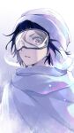  1girl bleach blue_hair brown_eyes cloak commentary hair_between_eyes highres kuchiki_rukia looking_at_viewer parted_lips ski_goggles solo sumire_1046 symbol-only_commentary upper_body white_cloak white_headwear 