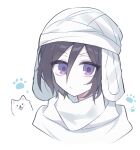  1girl animal animal_ears black_hair bleach closed_mouth commentary_request dog fake_animal_ears g_ieep hair_between_eyes korean_commentary kuchiki_rukia looking_at_viewer portrait rabbit_ears simple_background solo violet_eyes white_background white_headwear 