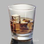  alcohol artist_name ba_ger_cat chinese_commentary commentary_request cup dated dated_commentary drink drinking_glass food_focus grey_background highres ice ice_cube no_humans original partial_commentary reflection signature simple_background still_life 