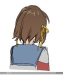  1girl art_program_in_frame brown_hair facing_away from_behind hair_ribbon ribbon sailor_collar short_hair solo suzumiya_haruhi suzumiya_haruhi_no_yuuutsu tkwkai yellow_ribbon 