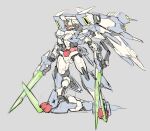  full_body grey_background gunblade gundam holding holding_weapon mecha ni~tsu_kashi no_humans original robot science_fiction sketch solo v-fin weapon yellow_eyes 