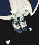 1boy absurdres black_background blue_footwear cloak fate/grand_order fate_(series) feet flower flower_request foot_focus head_out_of_frame highres male_focus oberon_(fate) petals simple_background socks solo tn_kn1000 white_flower white_petals white_socks