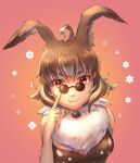  &gt;:) 1girl 2023 adjusting_eyewear ahoge animal_ears artist_name breasts brown_hair cactus41747280 closed_mouth dated final_fantasy final_fantasy_xi floppy_ears hand_up index_finger_raised looking_at_viewer medium_breasts multicolored_hair personification pince-nez rabbit_ears rabbit_girl red-framed_eyewear red_eyes short_hair smile solo streaked_hair two-tone_hair upper_body v-shaped_eyebrows white_hair 