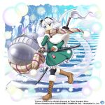  1girl adapted_costume beanie black_hairband black_thighhighs blurry blurry_background brown_footwear capelet commentary copyright_name cross-laced_clothes english_commentary full_body game_cg ghost green_eyes green_skirt hairband hat katana konpaku_youmu konpaku_youmu_(ghost) konpaku_youmu_(guest_of_honor_at_the_party) looking_at_viewer multiple_swords outdoors plaid plaid_scarf rotte_(1109) scarf short_hair skirt snowing solo stairs sword thigh-highs third-party_source touhou touhou_lost_word weapon white_capelet white_hair white_headwear white_scarf winter_clothes 