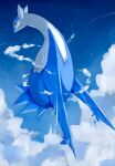 blue_sky clouds flying full_body highres kou11021301 latios looking_at_viewer no_humans pokemon pokemon_(creature) sky solo 