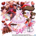  1girl alternate_costume animal_ears black_hair blue_hair chocolate chocolate_making commentary copyright_name dress english_commentary food full_body game_cg heart kijin_seija kijin_seija_(rebellious_maid) looking_at_viewer maid maid_headdress mallet mini_person minigirl multicolored_hair open_mouth pink_dress rabbit_ears red_eyes redhead rotte_(1109) short_hair short_sleeves solid_oval_eyes solo streaked_hair sukuna_shinmyoumaru sukuna_shinmyoumaru_(the_mansion&#039;s_smallest_maid) third-party_source touhou touhou_lost_word white_hair 