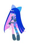  asymmetrical_legwear blue_eyes blue_hair bow colored_inner_hair expressionless gothic_lolita hair_bow highres holding holding_sword holding_weapon lolita_fashion looking_at_viewer mismatched_legwear multicolored_hair neon_palette panty_&amp;_stocking_with_garterbelt pastel_colors stocking_(psg) striped striped_thighhighs stuffed_animal stuffed_cat stuffed_toy sword thigh-highs two-tone_hair weapon white_background yxyx_ika 