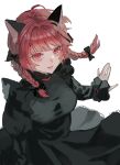  1girl animal_ear_fluff animal_ears braid breasts cat_ears closed_mouth dress green_dress highres kaenbyou_rin light_smile long_sleeves looking_at_viewer medium_breasts medium_hair nanasuou red_eyes redhead simple_background solo touhou twin_braids white_background 