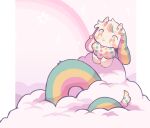  :3 animal_ears animal_nose closed_mouth clouds commentary commission cupidcry furry heart highres horns no_humans orange_eyes original pastel_colors pink_background polka_dot simple_background solo star_(symbol) striped_tail tail 