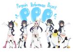  5girls bird black_footwear black_hair blonde_hair boots emperor_penguin emperor_penguin_(kemono_friends) frilled_skirt frills gentoo_penguin gentoo_penguin_(kemono_friends) hair_over_one_eye headphones highleg highleg_leotard hood hood_down humboldt_penguin humboldt_penguin_(kemono_friends) jacket kemono_friends kemono_friends_3 leotard long_hair long_sleeves looking_at_viewer multicolored_clothes multicolored_hair multicolored_jacket multiple_girls one_eye_closed open_clothes open_jacket orange_eyes orange_hair penguin penguin_girl penguin_tail penguins_performance_project_(kemono_friends) pink_footwear pink_hair red_eyes rockhopper_penguin rockhopper_penguin_(kemono_friends) royal_penguin royal_penguin_(kemono_friends) skirt standing standing_on_one_leg streaked_hair tail thigh-highs turtleneck twintails two-tone_hair two-tone_jacket white_leotard white_skirt white_thighhighs yamaguchi_yoshimi yellow_footwear 