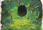  bush chochottochoina fern grass highres hole moss no_humans original painting_(medium) plant still_life traditional_media tunnel 