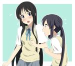  black_eyes black_hair face ikari_manatsu k-on! long_hair nakano_azusa school_uniform sweater_vest twintails 