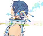  alternate_costume blue_eyes blue_hair headphones headset highres kaito male nayu portrait profile solo vocaloid 