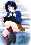  black_hair bowtie highres kobayashi_hiyoko oku-sama_wa_joshi_kousei onohara_asami school_uniform short_hair solo sweater_vest 