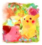  cherubi clefairy food fruit happy no_humans pikachu pokemon pokemon_(creature) yoshi_(danball) 
