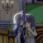  book braid french hat izayoi_sakuya long_hair maid maid_headdress maku_(artist) math multiple_girls patchouli_knowledge purple_eyes purple_hair short_hair silver_hair touhou violet_eyes yuri 