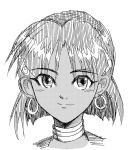  dark_skin earrings fushigi_no_umi_no_nadia hair_ornament hairclip jewelry kofire monochrome nadia neck_ring sketch smile 