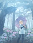  blue_eyes flower forest hydrangea lowres nature original solo tree umbrella weno weno's_blonde_original_character 