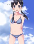  1girl bikini black_hair blue_bikini blue_eyes kitashirakawa_tamako long_hair low_twintails navel needlebomb swimsuit tamako_market 