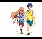  baton blue_hair brown_eyes brown_hair error long_hair relay_baton relay_race running sanada_haiji short_hair takasu_ryuuji toradora! 