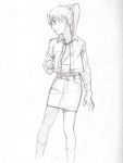  dennou_coil glasses jacket monochrome sketch skirt traditional_media twintails yagisan36 